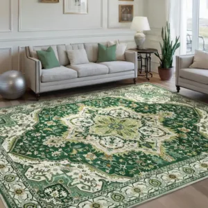 VIKAMA Vintage Green Persian Floral Area Rug Non Slip Washable Large Floor Mat for Living Room Farmhouse Home Decor
