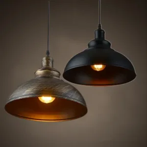 JOYINLED Single Head E27 Industrial Pendant Light, Black Silver Copper Retro Vintage Metal Ceiling Lamp for Office Cafe Bar