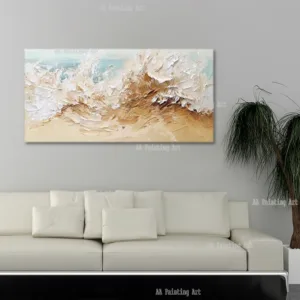 Living Room Decor Large Ocean Wave Oil Painting, Luxury Wall Canvas Art, Unframed Modern Handmade Abstract Knife Art For Home