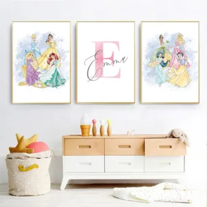 Personalized Princess Wall Art Print For Girls Room Decoration Custom Name Princess Canvas Poster Ariel Painting Decor