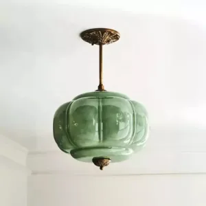 Eloise scallop milk glass pendant lamp Retro led Green globe lamp French medieval Homestay office Dimming Hanging Murano Light