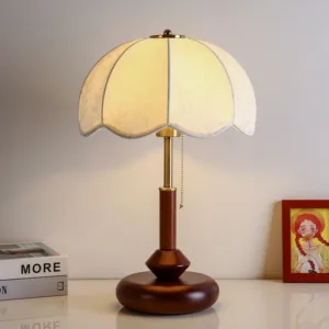 Mid-Century Modern Solid Wood Fabric Table Lamp Printed Shade Eye Protection Bedside Lamp for Living Room Bedroom Hotel