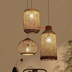 Bamboo Woven Pendant Lamp Rattan Woven Zen Tea Dining Japanese Bamboo Art Lantern Tea House Lighting Fixtures
