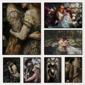 Victorian Lesbian Gothic Greek Mythology Girl Couple Cottagecore Poster Canvas Painting Wall Art Pictures Home Interior Decor