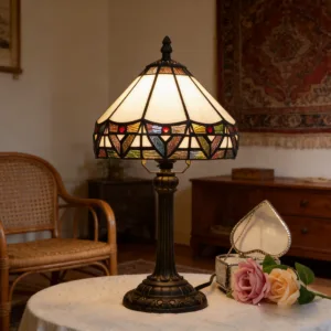 Tiffany Style Stained Glass  Table Lamp 8 Inch Small Antique Bedside Lamp, for Nightstand Bedroom Living Room Home Office