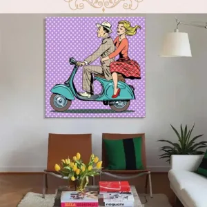 Pop Art Cartoon Love Explosion Kissing Couple, Vintage Oil Painting Wall Art Poster Print for Bedroom Decor