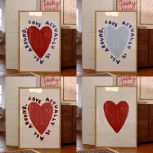 "Love Actually Is All Around" Love Quote Canvas Print Poster Modern Heart Aesthetic Art Prints Couple Valentine's Day Home Decor