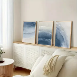 3pcs Modern Geometric Pattern Wall Art Canvas Poster Blue Sea Print Picture Bedroom Dining Room Home Decor Painting, No Frame