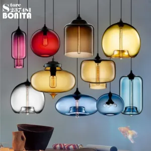 Northern Europe Simple Transparent Glass Hanging Lights Dining Room Colorful Goldfish Bowl Cord Pendant Lamp Edison Chanderlier