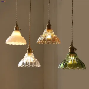 IWHD Vintage Creative LED Pendant Light Fixture Home Deoor Reading Bedroom Knob Switch Loft Flower Glass Hanging Lamp Luminaire