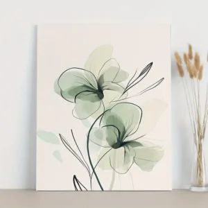 1Piece of Sage Green Floral Canvas Painting - Minimalist Plant Wall Art，Framed Picture with Edging，Modern Bohemian Style Decorat
