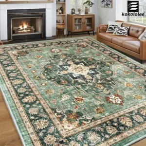 VIKAMA Persian Floral Rug, Sound-Absorbing and Non-Slip Indoor Decorative Rug, Living Room Sofa and Coffee Table Rug, Home Decor