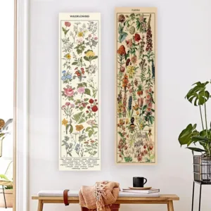 VIKAMA Vintage Floral Tapestry Elegant Plant Pattern Long Strip Tapestry Wall Decor For Living Room And Entrance Area