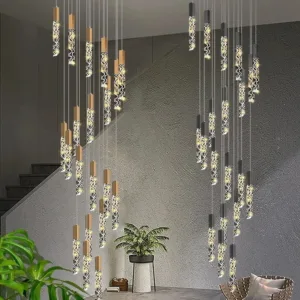 New Staircase Chandelier LED Modern Duplex Loft Spiral Long Chandelier Creative Villa Living Room Bedroom Hanging Crystal Light