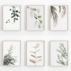 Minimalist Aesthetics Nordic Botanical Poster Canvas Painting Eucalyptus Palm Leaves Art Plant Printable Wall Decor