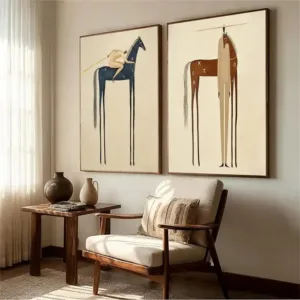 Abstract Surreal Tall Horse And Human Figure Canvas Painting Minimalist Wall Art Modern Poster Print For Living Room Home Decor
