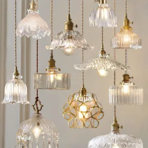 Multi-Style Vintage Pendant Light with Clear Glass Brass Farmhouse Hanging Light fixtures for Kitchen Island Dining Room Bedroom