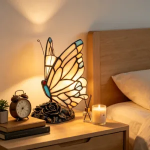 Cute Table lamp Tiffany Desk decorate Light Butterfly Stained Glass Creativity Art Bedroom Bedside Study Nightstand NIght Light