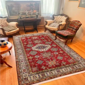 Red Geometric Area Rug Carpet Colorful Persian Style Area Rug Washable Soft Carpet Living Room Bedroom Kitchen Home Decoration