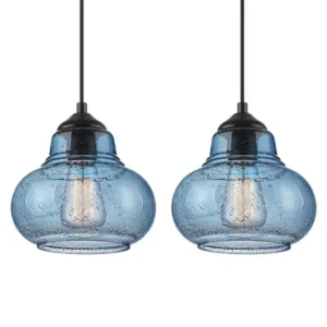 2 Pack Bubble Glass Pendant Lights 8 inch Modern Hand Blown Globe Glass Pendant Lighting Hanging Light fixtures for Kitchen Isl
