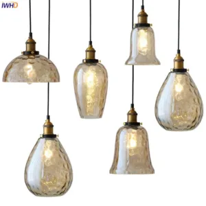 IWHD Amber Glass Vintage Pendant Lamp LED Edison Bulb Bedroom Restaurant Loft Industrial Lighting Fixtures Home Indoor Decor