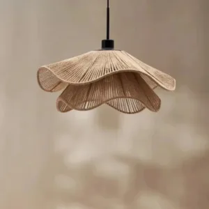 Vintage Rattan Weaving Art Pendant Lights Flower Shaped Wabi Sabi Warm Lamps for Bedroom Store Hall Home Decoration Chandelier