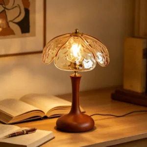 Modern Brown Wood Desk Lamp Glass Lampshade Bedroom Living Room Dining Room Light Fixtures E27 Bulb EU AU US Plug