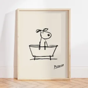 Dog in a Bathtub Wall Art Print, Line Art Bathroom Poster, Picasso Bathroom Print, Minimalist Bathroom Decor, Funny Dog Print
