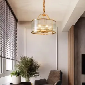 American Luxury Glass Chandelier Creative Gold Copper Ceiling Lamp LED Pendant Light for Restaurant Living Bedroom Home Decor