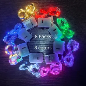 8Pcs 8colors Fairy Lights String Button Battery Home Decor Living Bedroom Garden Christmas Wedding New Year Ornament Garland