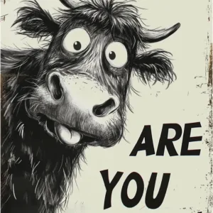 Funny Highland Cow Are You Pooping? Tin Sign – Vintage Metal Wall Décor, Humorous Bathroom & Farmhouse Rustic Wall Art for