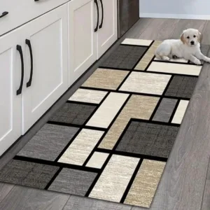 VIKAMA Kitchen Entryway Non-Slip Mat, Machine-Washable Long Runner for Bedside Use, Modern Geometric Home Decor Rug bedroom