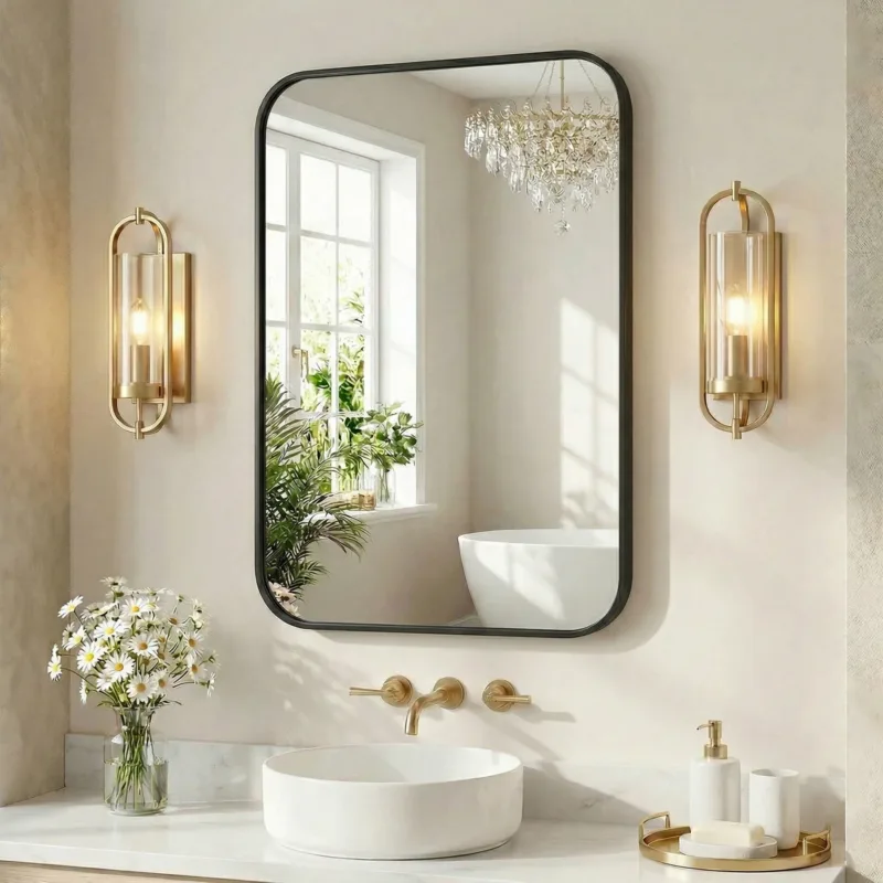 MCQ Rectangle Wall Mirror Modern Shatterproof Design Bathroom Mirrors for Over Sink Horizontal or Vertical Wall Decor for Bathroom Entryway Bedroom