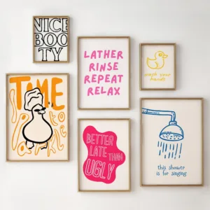 Minimalist Shower Head Funny Duck Quotation Posters and Prints Canvas Printing Wall Art Picture for Bathroom Toilet Home Decor
