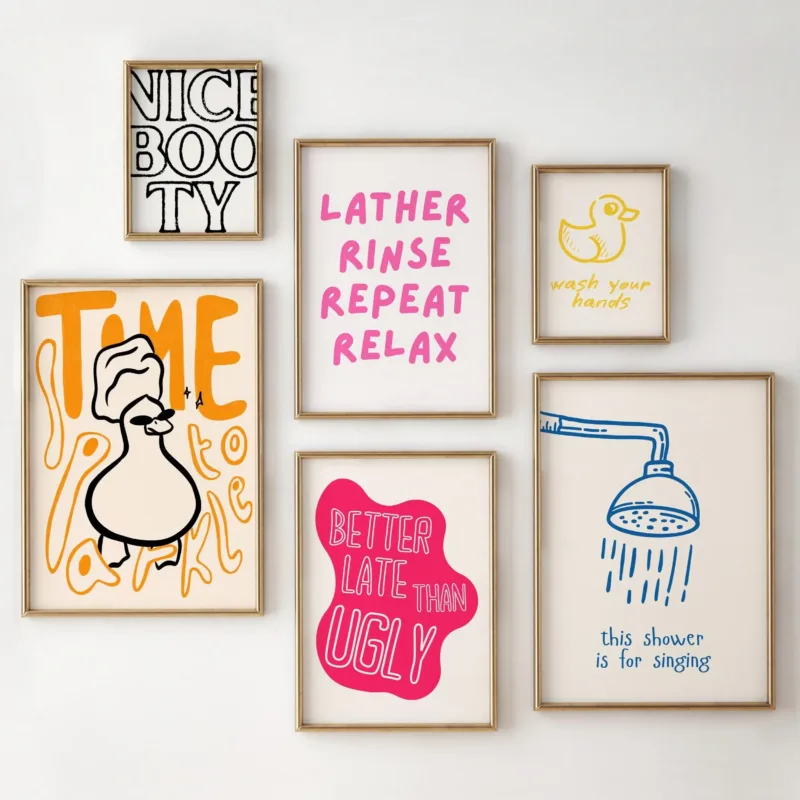 Minimalist Shower Head Funny Duck Quotation Posters and Prints Canvas Printing Wall Art Picture for Bathroom Toilet Home Decor