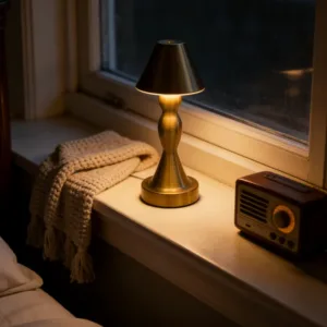 1PC Vintage Brass Table Lamp, USB Rechargeable, Curved Stem Design, Warm Ambient Light for Bedroom, Bar & Living Room