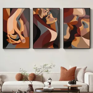 Abstract Lover Kiss Decor Poster And Prints Sweet Couple Hug 3 Panels Canvas Art Romantic Wall Painting For Living Room Mural