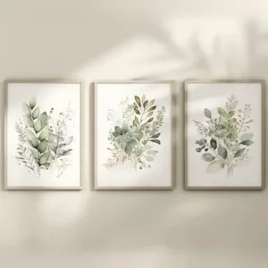 3pcs Watercolor Botanical Canvas Print Wall Art Sage Green Beige Wild Flowers Artwork Floral Bundle Modern Home Decor For Living