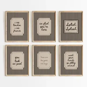 Retro Minimalist Black Striped Bathroom Quotes So Glad You're Here Poster Canvas Painting Wall Art Picture Home Toilet Decor