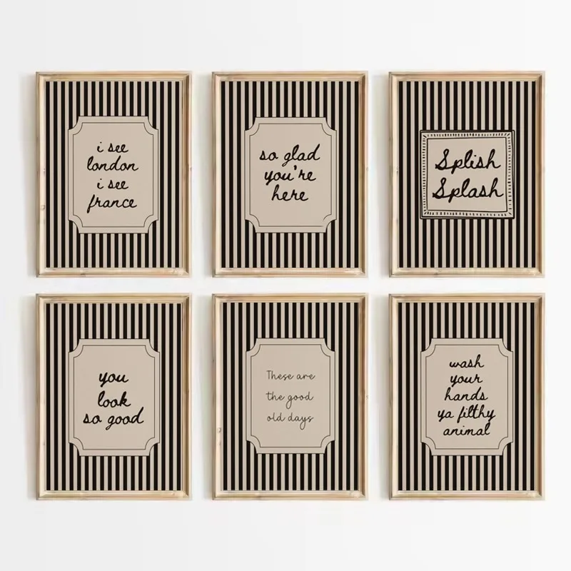 Retro Minimalist Black Striped Bathroom Quotes So Glad You're Here Poster Canvas Painting Wall Art Picture Home Toilet Decor