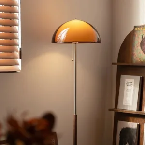 Retro Orange Glass Mushroom Floor Lamp Adjustable Height Wood Metal Standing Lamp Living Room Sofa Corner Bedroom Ambient Decor