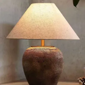 New Handmade Ceramic Wabi Sabi Traditional Style Vintage Fabric Decoration Living Hotel Simple Nordic Natural Table Lamp