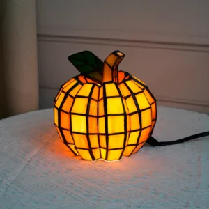 Cute Pumpkin Table Lamp, Stained Glass Handcrafted Art Lamp, Halloween Pumpkin-Shaped Indoor Decor Lamp for Friends' Kids Gift