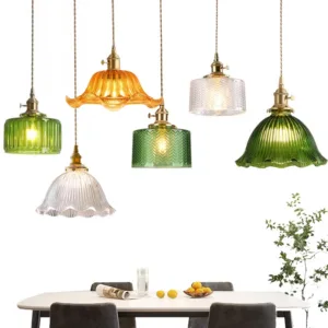 LED Vintage Glass Pendant Light Green Hanging Lamps Living Room Decor Luminaire Hall Bedroom Dining Room Indoor Fixture Lustre