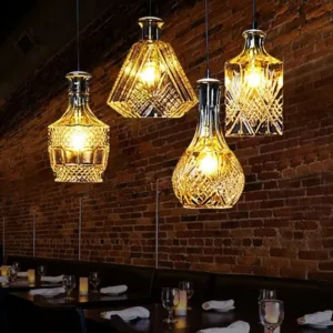 LED Hanging Light Crystal Glass Creative Retro Restaurant Chandelier Bar Home Decoration Simple Carved Wine Bottle Chandelier