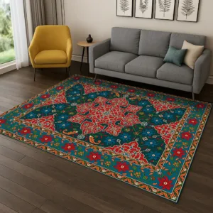 Persian Bohemian Style Area Rug, Non-Slip Floor Mat for Living Room & Bedroom, Elegant Home Decor Carpet
