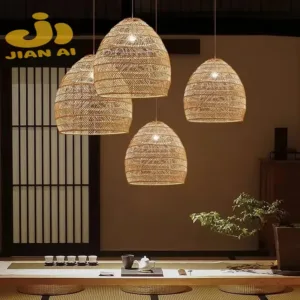 Japanese Style Wooden Woven Handmade Pendant Lights Restaurant Bedroom Study Room Chandelier Pastoral Rattan Tatami Chandeliers