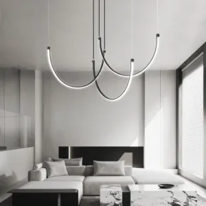 Nordic Minimalism Lines Led Chandelier Copper Living Room Pendant Lights Model Room Showroom Lamp Lighting Home Decor Luminaire