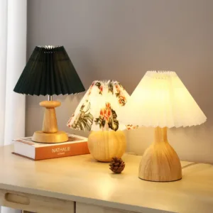 Nordic Retro Ceramic Desk Lamp Pleated Bedside Lamp Imitating Wood Grain Ins Decorative Atmosphere Small Night Light