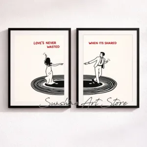 Love Quote Wall Art Minimal Couple Illustration Poster Lovers Dancing Romantic Poster Canvas Painting Wall Pictures Home Decor